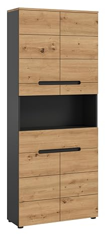 xonox.home - Hochschrank breit Canu 76x193x34 cm in Basalt grau und Artisan - Badset Badmöbel Badezimmerkombination - hochwertig verarbeitet funktional robust und langlebig
