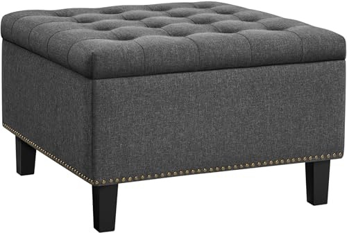 Yaheetech Sitzhocker mit Stauraum, Faltbare Sitztruhe, Aufbewahrungsbox, Fußbank Truhen Fußhocker, Leinen, 90 L, 70,5 x 70,5 x 45 cm, hellgrau