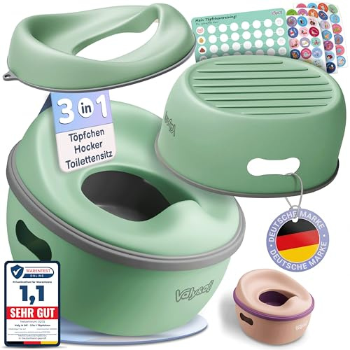 Valy&Oli® 3in1 Töpfchen für Kinder - Toilettensitz Kinder & Hocker- Ergonomisch, Bequem & Vielseitig - Leicht zu reinigen & sicher - Potty & Tritthocker Kinder - Ab 18 Monaten - Grün