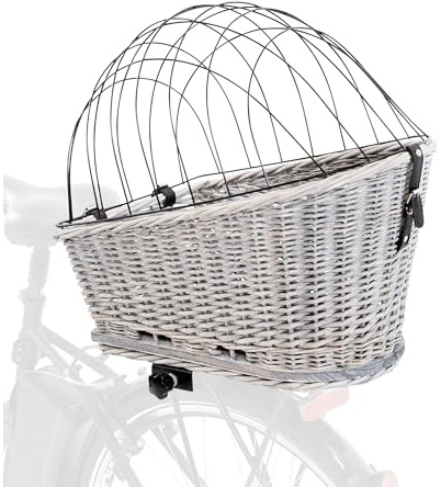 TRIXIE Fahrradkorb Weide für Hunde bis 8 kg 35 × 49 × 55 cm - gewebter Hundefahrradkorb für den Gepäckträger - mit Schutzgitter und weichem Kissen, 13114