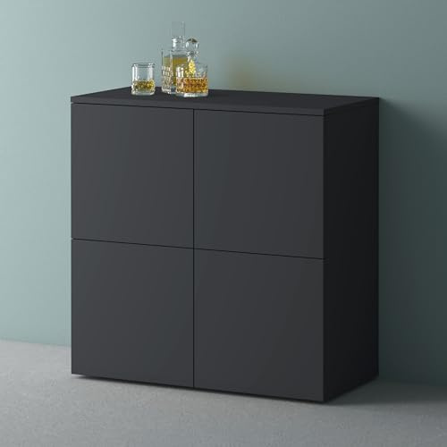 Mai & Mai Möbel Kommode Aufbewahrungsschrank mit 4 Türen in Anthrazit matt Sideboard Schrank Mehrzweckschrank BTH: 100x36,4x98 cm Schrank04
