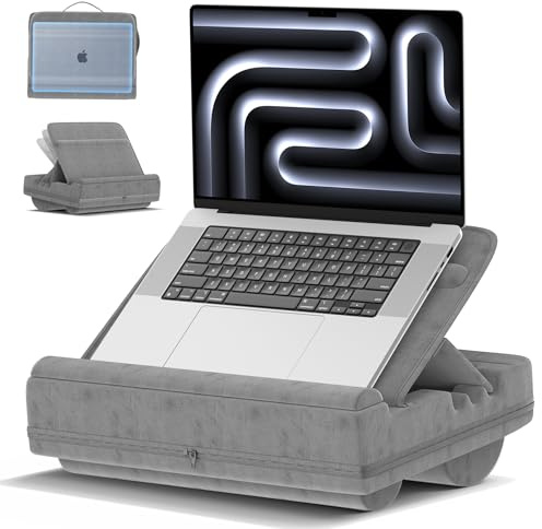 Laptopkissen mit 3 verstellbaren Winkeln, Laptoptisch für Couch mit Handgelenkauflage, Laptop Stand mit Kissen passt bis zu 16″ Laptop für Arbeiten außerhalb des Bettes