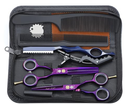 Purple Dragon Haarschere Friseurschere Set 5,5 Zoll - Lila Geschenk | 440C-Edelstahl, Reißverschlussetui, Präzises Schneiden, Verstellbares Spannungssystem, Leichtgängig, Anfänger, Profi-Salon