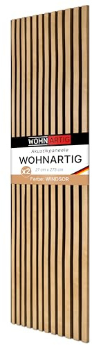 wohnartig® Akustikpaneele 1,485m² - 275cm x 54cm* set - (set = 2 Stück 275cm x 27cm) | Farbe: Eiche Windsor 280 | Wandverkleidung | Akustikpaneel | Wandpaneele auf filz | Akustikfilz
