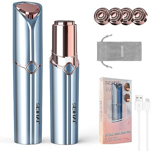 SEIHAI Gesichtshaarentferner für Frauen, Wiederaufladbar Gesichtsepilierer, Damen Rasierer Gesicht, Gesichtsrasierer/Haarentfernung mit 4 x Ersatzköpfe, Damenbart Entferner Für Wangen, Kinn, Oberlipp