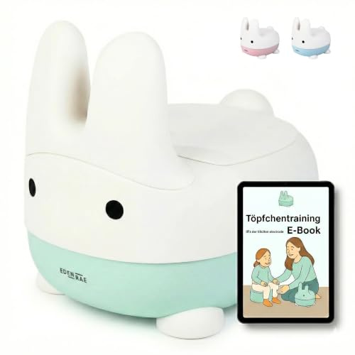 Töpfchen Kinder mit Deckel – Kindertöpfchen ab 1 Jahr, Babytoilette BPA-frei, Hasen Design, inkl. E-Book & Belohnungskarte – Grün – von EDEN RAE®