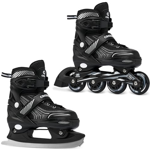 CROXER Optima 2in1 Schlittschuhe Inline Skates Inliner für Kinder Erwachsene verstellbar (Black, 39-42 (24cm-26,5cm))