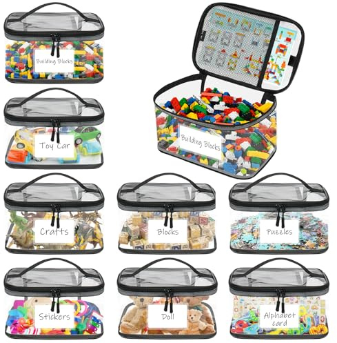 8er Aufbewahrungstaschen für Spielzeug, Wasserdicht Spielzeug Aufbewahrung | Transparent Aufbewahrungstasche mit Reißverschluss & Netzfächern, für Kinder Badespielzeug, Puzzle, Bausteine, Brettspiele