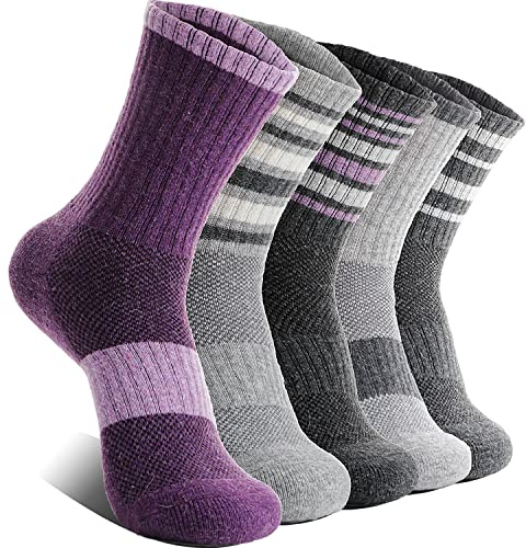 EBMORE Merino Wollsocken Thermosocken Wandersocken Warme Socken Wintersocken für Damen,Outdoor Trekking Sportsocken Atmungsaktiv Arbeitssocken Dick 5 Paar