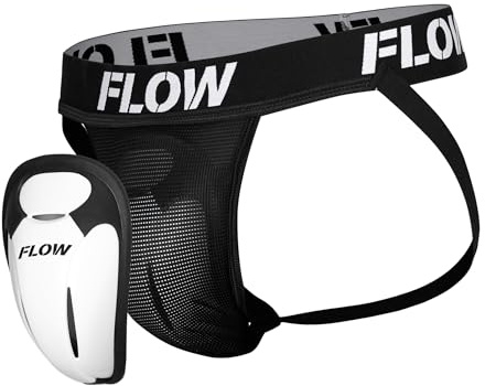 Flow Fightgear Premium Tiefschutz Suspensorium - Für Kampfsport, Kickboxen, Hockey, Baseball - Herren - Schwarz - XL