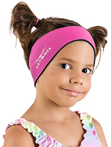 AqtivAqua Schwimmstirnband, Ohrstöpsel, Schutzabdeckung, Schwimmstirnband für Kinder, Erwachsene, Männer, Frauen, Kleinkinder, Ohrstöpsel in Rosa, Größe: M