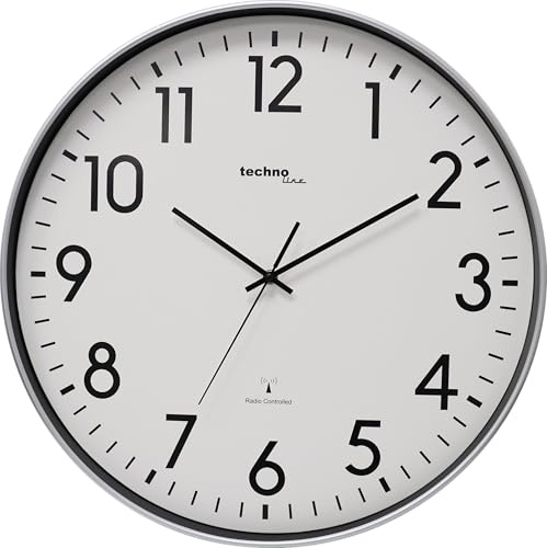 Technoline WT 8998 Funkwanduhr 30 cm Silber – DCF Funkuhr mit automatischer Zeiteinstellung | lautlose Wanduhr mit Sekundenzeiger | großes Zifferblatt | batteriebetrieben
