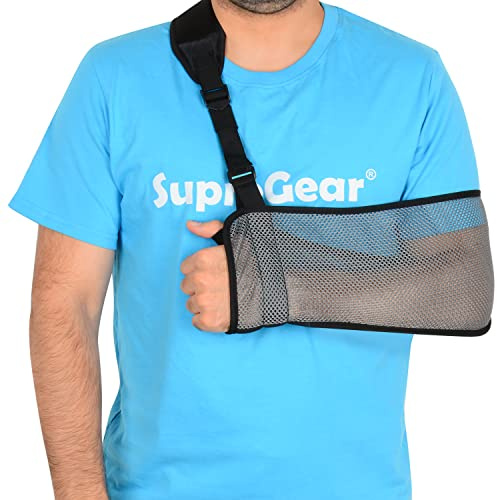 supregear Gittergewebe Armschlinge, Leicht Verstellbare Halsstützkragen Wegfahrsperre Einfache Armschlaufe Atmungsaktive Medizinische Schulterstütze für Verletzten Arm Ellbogen Handgelenk Hand