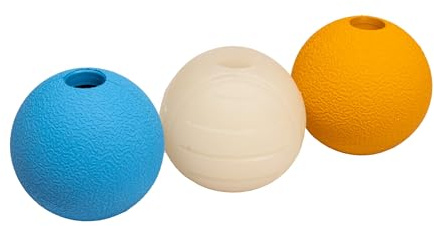 Amazon Basics Vorteilspack mit verschiedenen Hundebällen zum Spielen, 6.35 cm (3 Stück), Blau, Beige, Orange