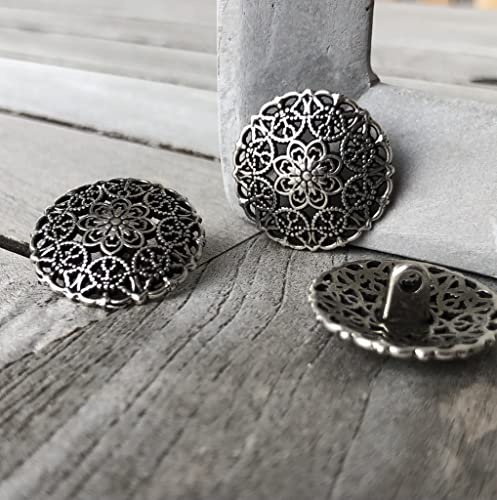 silber antik zart gemusterte Metall Knöpfe mit Öse 15mm oder 23mm (10 Stück) (15mm)