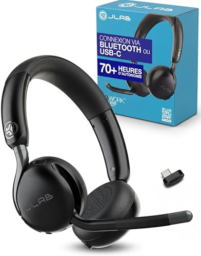 JLab Go Work 3 Bluetooth Headset mit Mikrofon - 70+ h Akkulaufzeit, USB-C Dongle, Geräuschunterdrückung, Multipoint Business Headset für Büro, Laptop & PC, On-Ear Kopfhörer kabellos