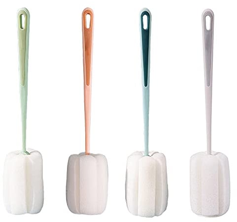 4 Stück Schwamm Reinigungsbürste bürste für gläser Schwamm mit Stiel Poröser Schwammkopf Starkes Aufnahmevermögen geeignet für Karaffen Wasserflaschen Flaschen Tassen Schüsseln Teller