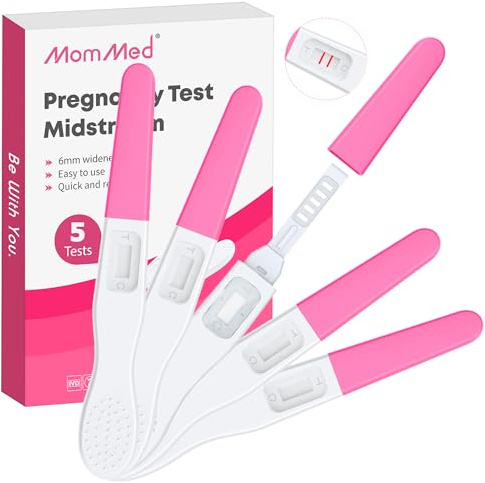 MOMMED 5 X Schwangerschaftstest, Einzeln versiegelte Verpackung Frühschwangerschaftstest, HCG Test Empfindlichkeit von 25 mIU, Pregnancy Test, 3 Minuten Schnellerkennung, 5 Stück