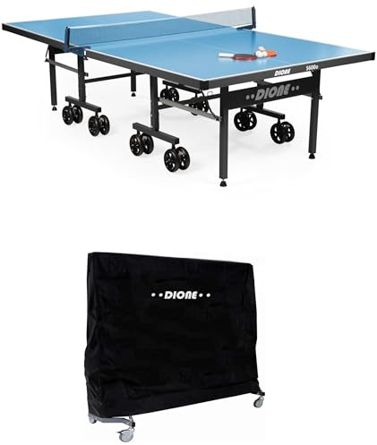 Dione Tischtennisplatte S600o Outdoor + Abdeckung - 6mm top - Tischtennistisch Blau TT-Platte klappbar für draußen - 95% Vormontiert