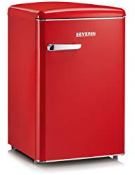 SEVERIN Retro-Tischkühlschrank, inkl. platzsparender Kühloption, 2 x höhenverstellbare Abstellflächen, integriertes Gefrierfach, extrem leise - 37 dB, 108 L Nutzinhalt, rot, RKS 8830
