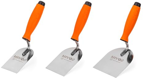 Mivos Stukkateurkellen-Set 3-teilig 60 mm 80 mm 100 mm - Edelstahl Meurerkellen - Rostfreie Stukkateurspachtel mit Softgriff - Putz Kellen Set für Stuckarbeiten - Made in EU