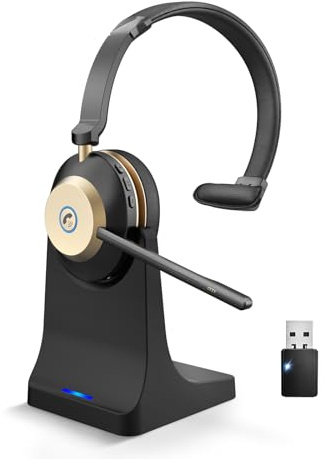 Earbay Kabelloses Headset mit Mikrofon, Bluetooth Headset mit mikrofon Rauschunterdrückung und USB Dongle, kopfhörer mit mikrofon Stummschaltung & Ladestation für Computer/Meeting/CallCenter/Büro