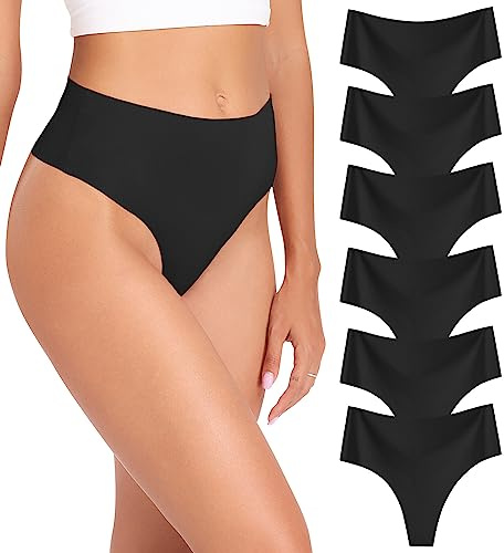 Wealurre Tanga Damen String High Waist Slip Seamless Unterwäsche 6er Pack | Nahtlose Unterwäsche,Hohe Taille Sport Unterwäsche,Unsichtbarer Slip,Ohne Naht Thong,Invisible Thong Underwear