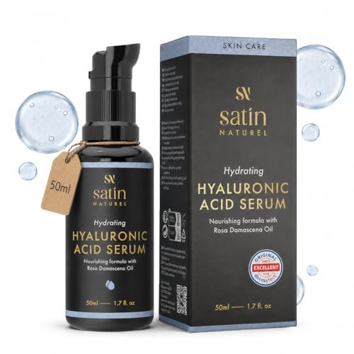 Satin Naturel Hyaluron Serum Hochdosiert 50ml – Bio Hyaluronsäure Serum Gesicht – Anti-Aging Feuchtigkeitsserum – Vegan – 24h Feuchtigkeit – Gesichtspflege für Frauen und Männer