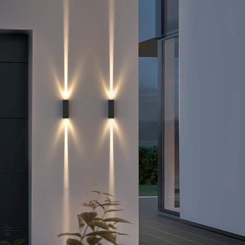 WYQSX LED Wandleuchte Außen 2er-Set, 6 W, 3000 K, IP65, Schwarz