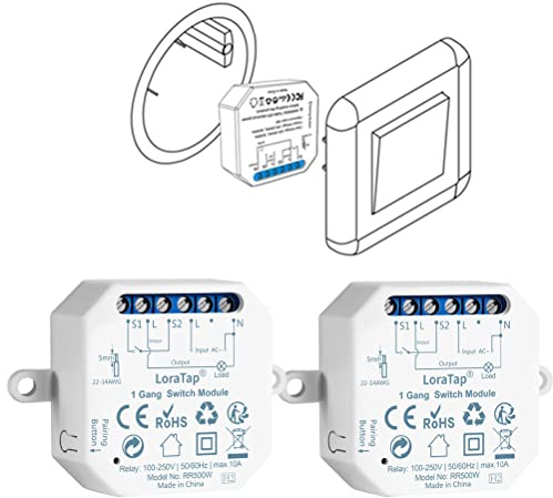 LoraTap 2er Pack WiFi Relais Schalter, Kompatibel mit Alexa & Google Assistant, 2300W 10A, Beibehaltung des vorhandenen Schalters, Aufputz/Unterputz, Smart Home Fernsteuerung