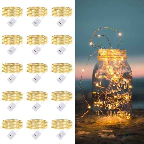 15 Stück LED Lichterkette Batterie Klein, 3 Modi, 2M 20 LED Mit Batterie, Mini Batteriebetrieben für Party, Weihnachten, DIY, Hochzeit, Innen Deko