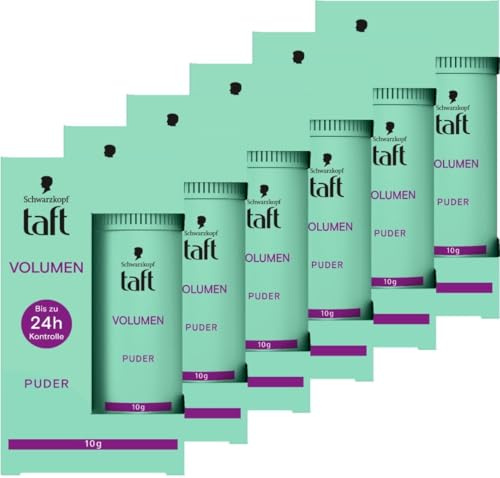 Schwarzkopf Taft Haarstyling Puder Volumen (6 x 10g), Volumen-Haarpuder für voller aussehendes Haar, für bis zu 50 Anwendungen, veganes, Styling-Puder.