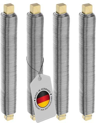 ECENCE 4er Set Blumendraht Basteldraht verzinkt Farbe Silber 0,65mm 35m | Wickeldraht auf Holzwickel · Bindedraht für Blumen und Pflanzen · Ideal für Floristik, Garten und Bastelarbeiten