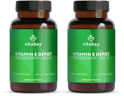 Vitabay Vitamin E 600 I.E. Depot – 400 vegane Softgel Kapseln – natürliches D-Alpha-Tocopherol – hochdosiert – schützt die Zellen vor oxidativem Stress – laborgeprüft