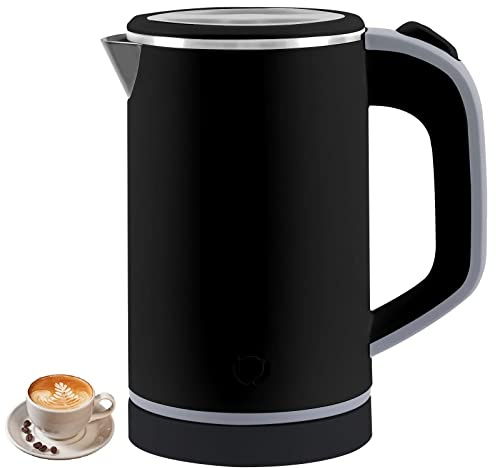 Wasserkocher Klein 800ML Reisewasserkocher, 5 Minuten schnelles Kochen Tragbarer Mini Camping , Leise Reise , Teekanne aus Edelstahl Wasserkocher (Schwarz)