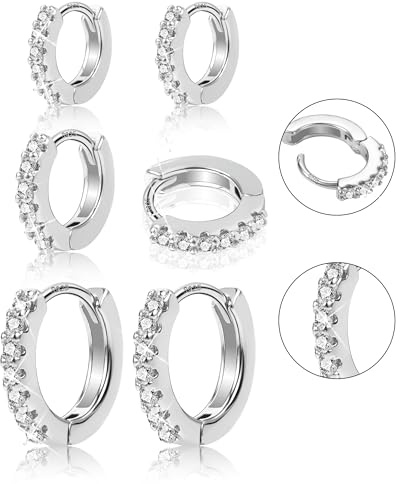 ALEXCRAFT 3Paar 14K Vergoldet Silber Creolen Kleine Ohrringe Set für Damen | Ohrringe Creolen Kleine Set Stapelbar Mehrere Ohrring Silber 925 Schlafen Knorpel Kreolen Huggies Creolen Gold Damen Schmuck