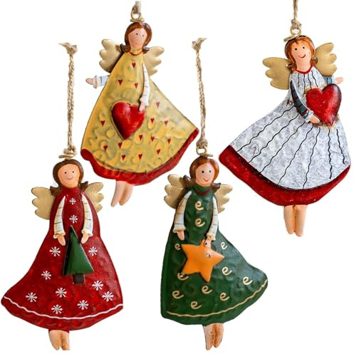 HERZONE 4pcs Metall Engel Anhänger Weihnachtsbaumanhänger Weihnachten Anhänger aus Metall (bunt Engel)