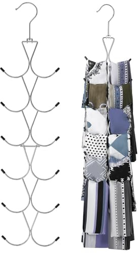 BelleVive Schalhalter mit 12 Fächern, Handtaschenhalter mit 360°-Drehhaken, Schal-Organizer, Schalhalter für den Schrank, für Tücher, Schals, Gürtel, Handtasche und Baseballkappe