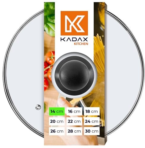 KADAX Glasdeckel, Topfdeckel Ø14 cm, hitzebeständig, mit Dampfloch, und Kunststoffgriff, Universaldeckel für Töpfe & Pfannen, klare Sicht, dicht schließend