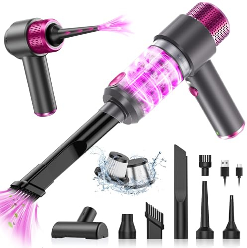 Anluomania 4 in 1 Handstaubsauger Kabellos, Handstaubsauger Akku 6500Pa, Auto Staubsauger Stark, Nass/Trocken Handsauger, USB aufladbar Leicht Mini Staubsauger für den Auto, Haus, Küche, Tierhaare