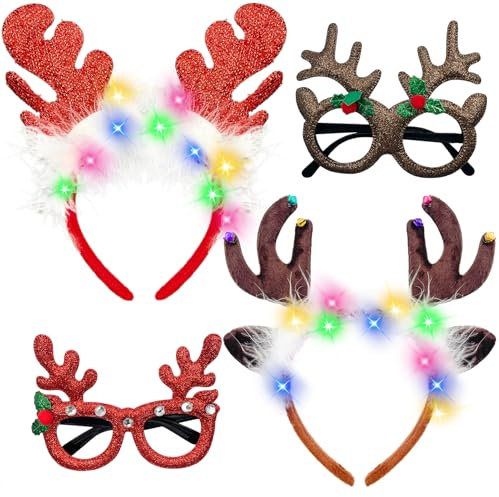 TaimeiMao Weihnachts haarreif mit LED, Beleuchtete Stirnbänder, Haarreifen Weihnachten, für Weihnachtsfeiern, Party, Urlaub, Weihnachtsdekoration