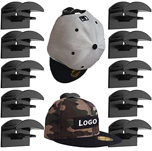 HNLMZ Hutablage für die Wand,10 Pcs Selbstklebende Hut-Haken,Kappenhaken für die Wandmontage,Geeignet für Alle Arten von Mützen, Schals, Taschen, Handtüchern, Kopfhörern(Schwarz)