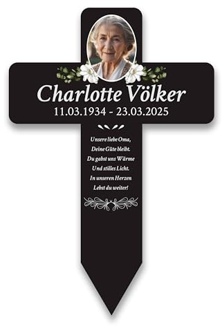 LAUBLUST Personalisiertes Acryl-Grabkreuz als Grabschmuck für Menschen mit Wunschtext | Grabstecker Kreuz mit Foto als Deko & Grabkreuz mit Name - Blumen Motiv, 3 Größen | Grabschmuck mit Gravur
