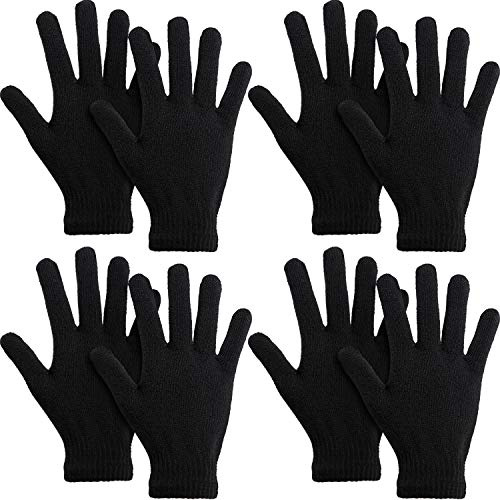 SATINIOR 4 Paar Magische Handschuhe Winter Unisex Strickhandschuhe Elastische Warme für Damen Herren Sport (Schwarz)