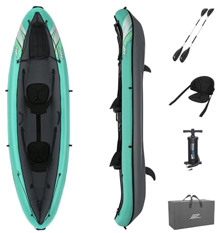 Bestway Hydroforce Ventura Kajak 2 Personen Set Schlauchboot Set mit Handpumpe, Paddel und Aufbewahrungstasche