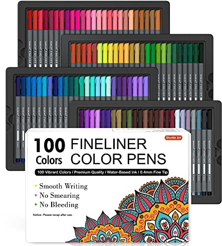 Shuttle Art 100 farbige Marker mit 0,4 mm feiner Spitze, perfekt für Malbücher für Erwachsene, Kunstprojekte und Ihr Tagebuch