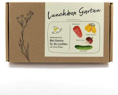 Gemüsesamen-Geschenkbox LUNCHBOX-GARTEN: 4 Sorten Mini-Gemüse inkl. Starterdünger
