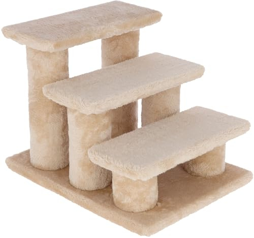 Kerbl Pet Tiertreppe Easy Climb 2.0 | Beige, 45 × 35 × 34 cm, bis 50 kg belastbar, stabile Aufstiegshilfe für Haustiere mit weichem Plüschbezug