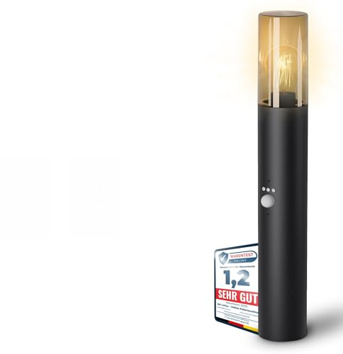 SSC-LUXon VARDA Garten Standleuchte mit Bewegungsmelder & Dämmerungssensor - Pollerleuchte IP44 inkl. LED Leuchtmittel E27 warmweiß