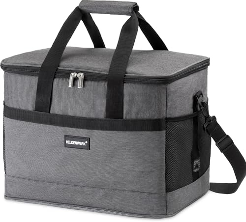 HELDENWERK® Kühltasche groß faltbar bis zu 12h Kühlleistung auslaufsicher | Kühlbox wasserdicht, Lebensmittelecht, Robuste Unterseite, 7 Fächer, Mit Flaschenöffner, Verstärkter Boden, 4-fach Isolierung